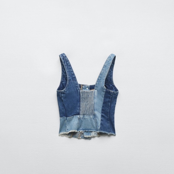 Zara TRF PATCHWORK DENIM TOP BLUE - Picture 3 of 5